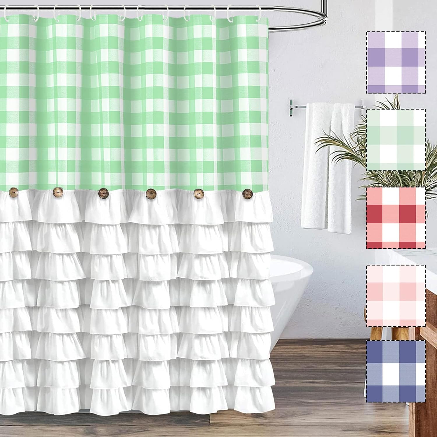 Seasonwood Farmhouse Shower Curtain Set with 12 Hooks 72 X