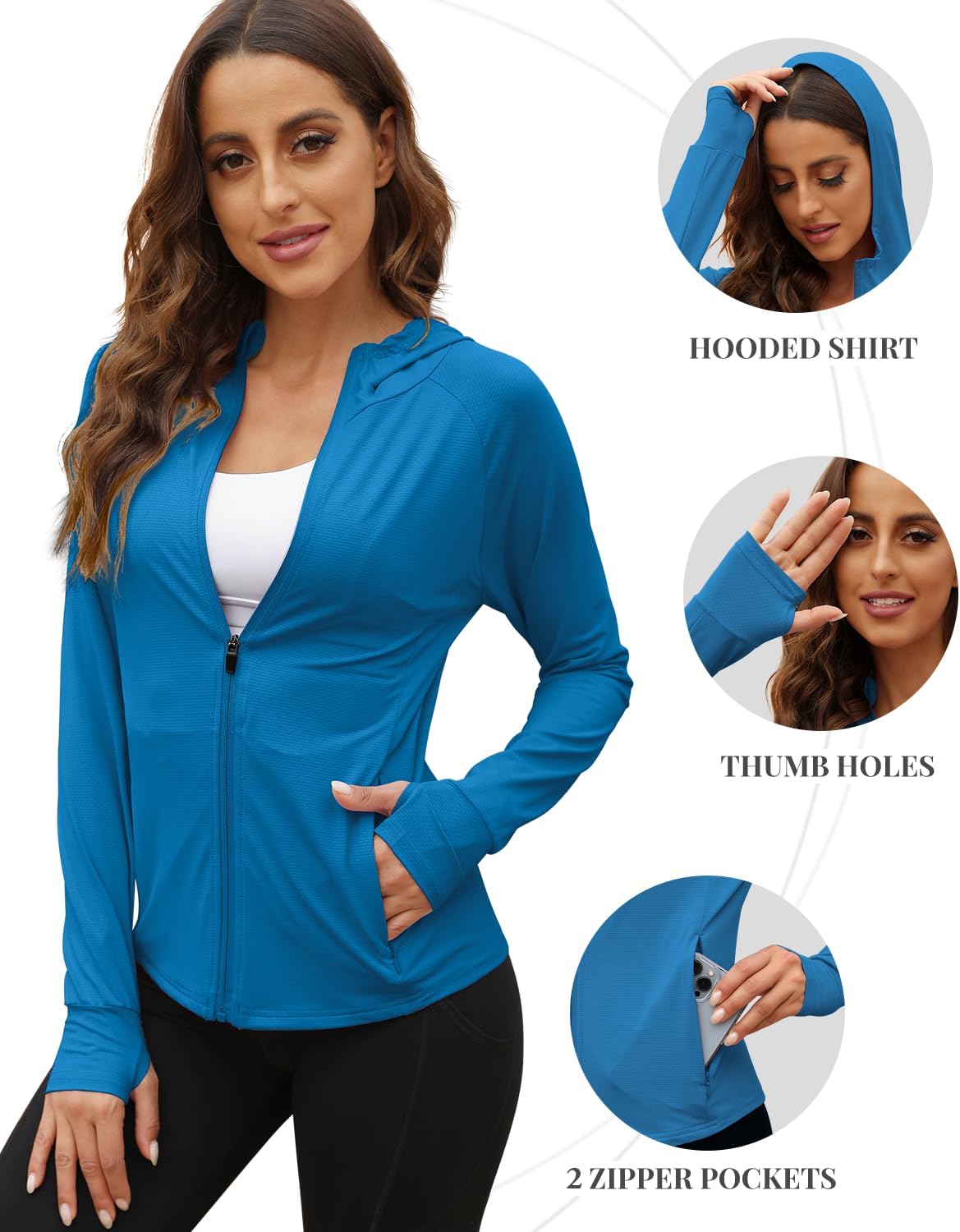 We1Fit Women's UPF 50+ Sun Protection Jacket Hoodie Sun Shirts Hiking Running Athletic Shirt - Image 4