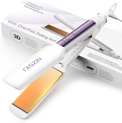 Faszin Plancha de pelo profesional, placa ancha de 1.65 pulgadas, plancha plana de iones negativos de titanio, calentamiento rápido de 30 segundos,