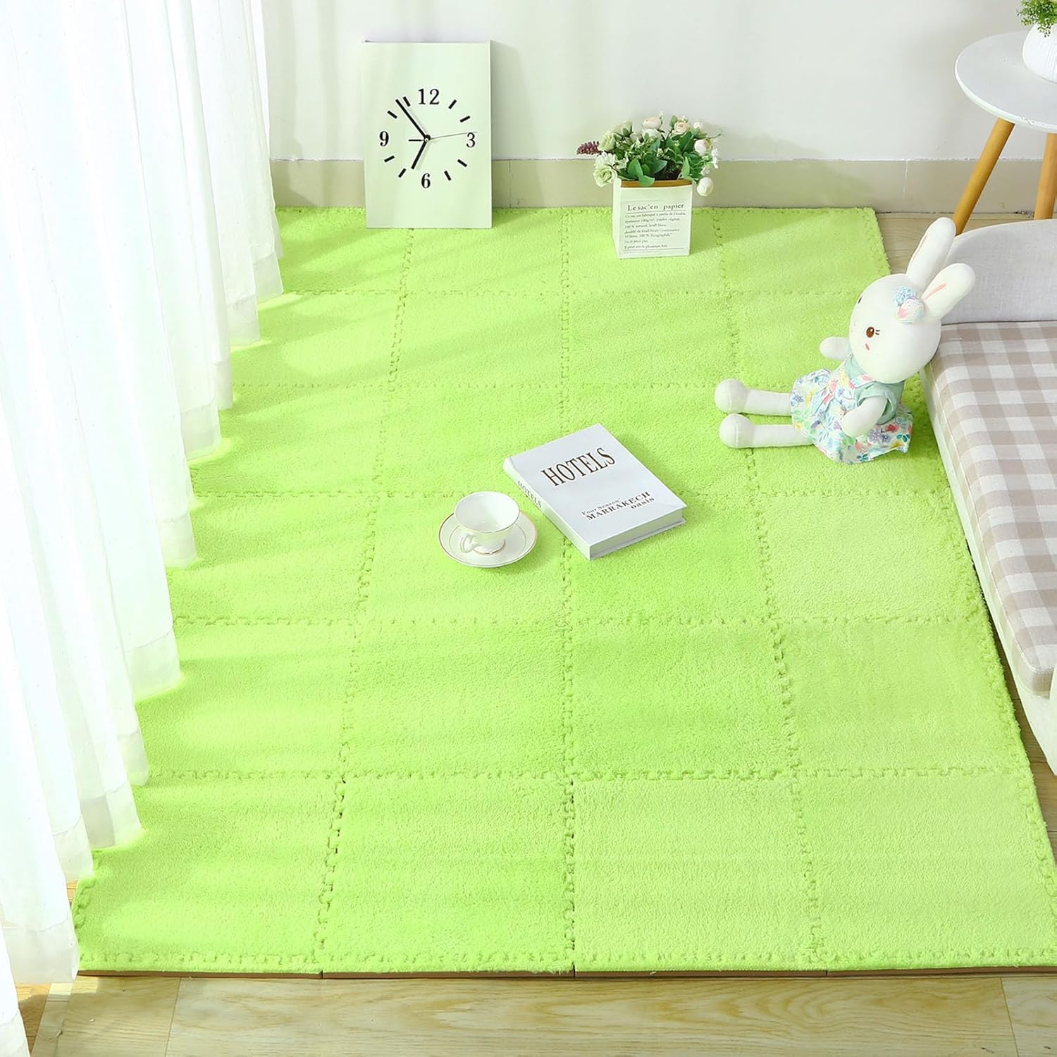 LoiYtrd 16 Pieces Foam Play Mat With Border Interlocking Plush Puzzle Carpet Tiles 30x30cm Square Foam Mat(Green)