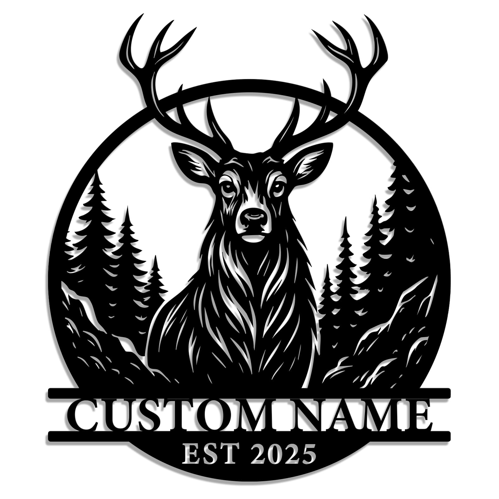 Personalized Deer Metal Sign – Custom Name Iron Wall Art with Forest & Wildlife Design – Rustic Metal Decoration for Cabins, Lodges, Hunting Rooms, and Outdoor Spaces (Style-6)