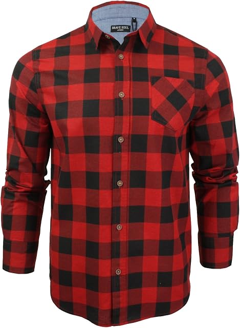 Brave Soul Mens Jack Checked Long Sleeve Cotton Lumberjack Casual Shirt