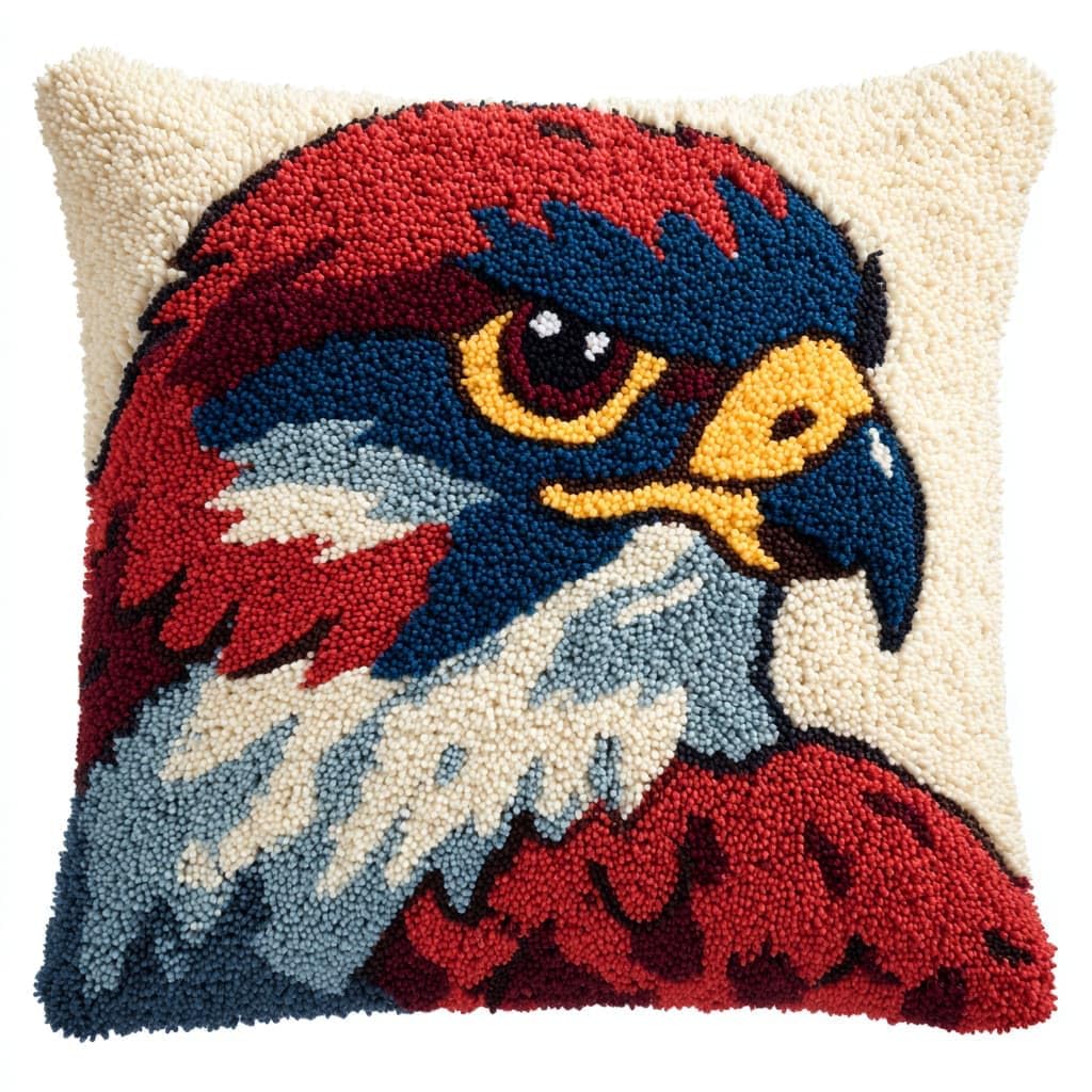 Taxpy Latch Hook Kits, Animal Eagle Pillow Pre-Printed Patterns Pillowcase Needlework Crochet Yarns Latch Hooking Cushion for Sofa Decor 17x17inch