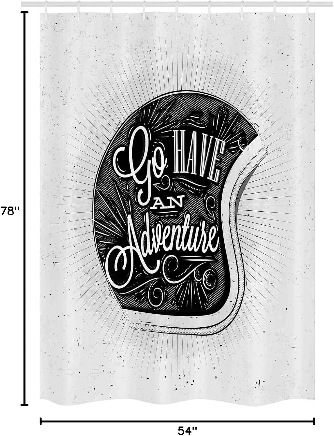 Ambesonne Vintage Stall Shower Curtain, Motorcycle Adventure Words and Ornate Lines Contemporary New Graphic Design, Fabric Bathroom Decor Set with Hooks, 54" W x 78", Grey