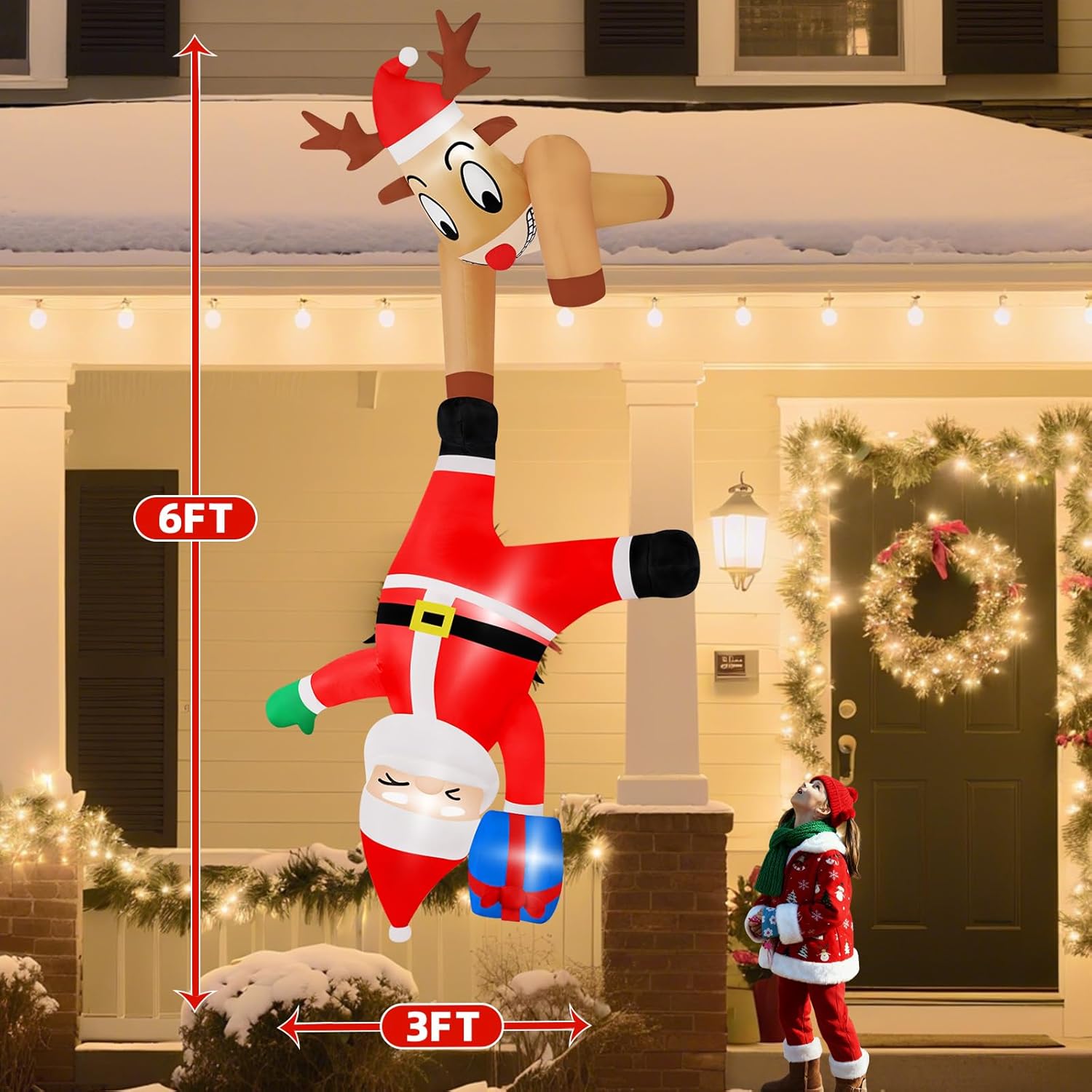 B&D 6FT Christmas Inflatable Reindeer Pulling Falling Santa Outdoor Decorations, Funny Hanging Inflatable Christmas Decorations Built-in LEDs Blow Up Yard Inflatable for Xmas Party Indoor Garden Roof - Image 6