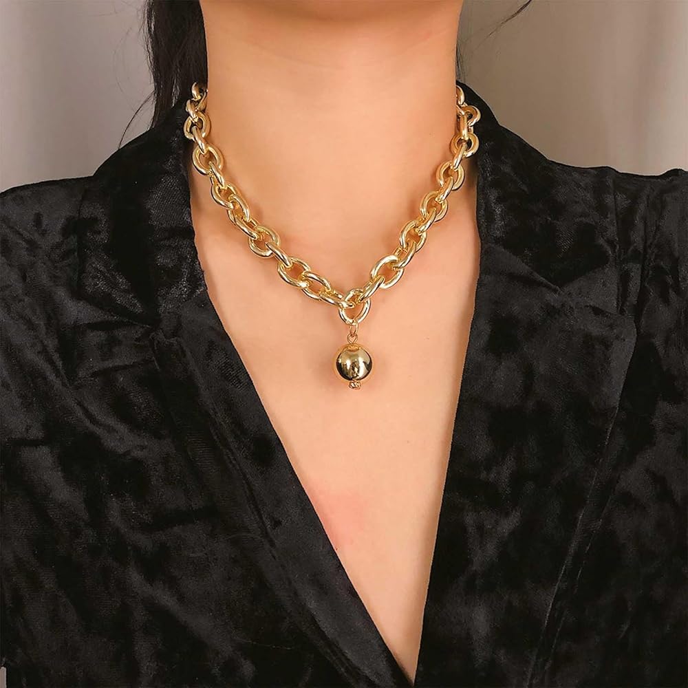 HYPNOTIZE★韓国★人気★男女兼用★ROUND BALL CHAIN NECKLACE Amazon.com: Iaceble Punk Curb Chain Choker Necklace Gold