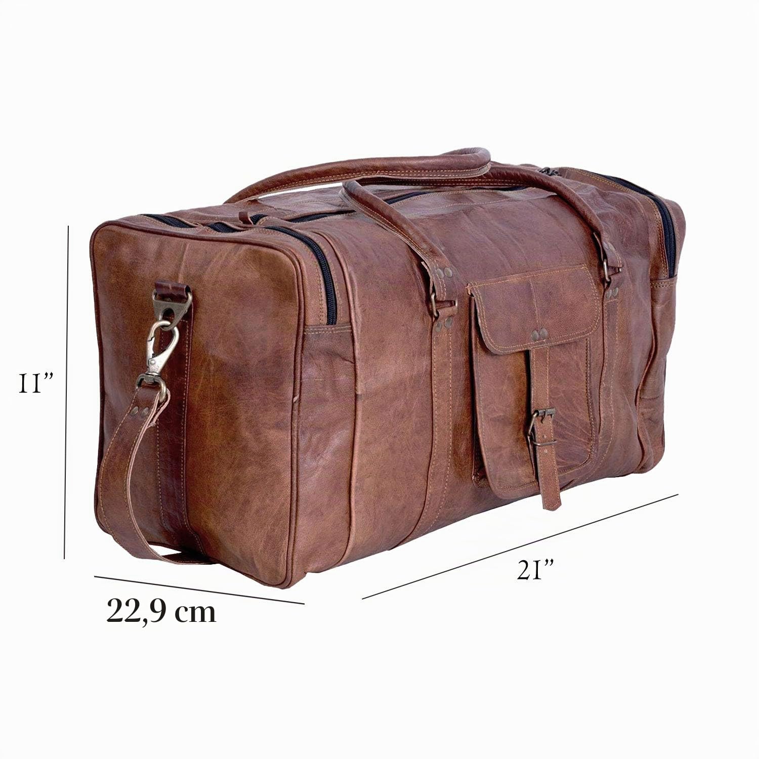 KPL - Borsone in pelle, grande, quadrato, da viaggio, palestra, sport, pernottamento, weekender, borsa in pelle per uomini e donne, Marrone, 21 Inch