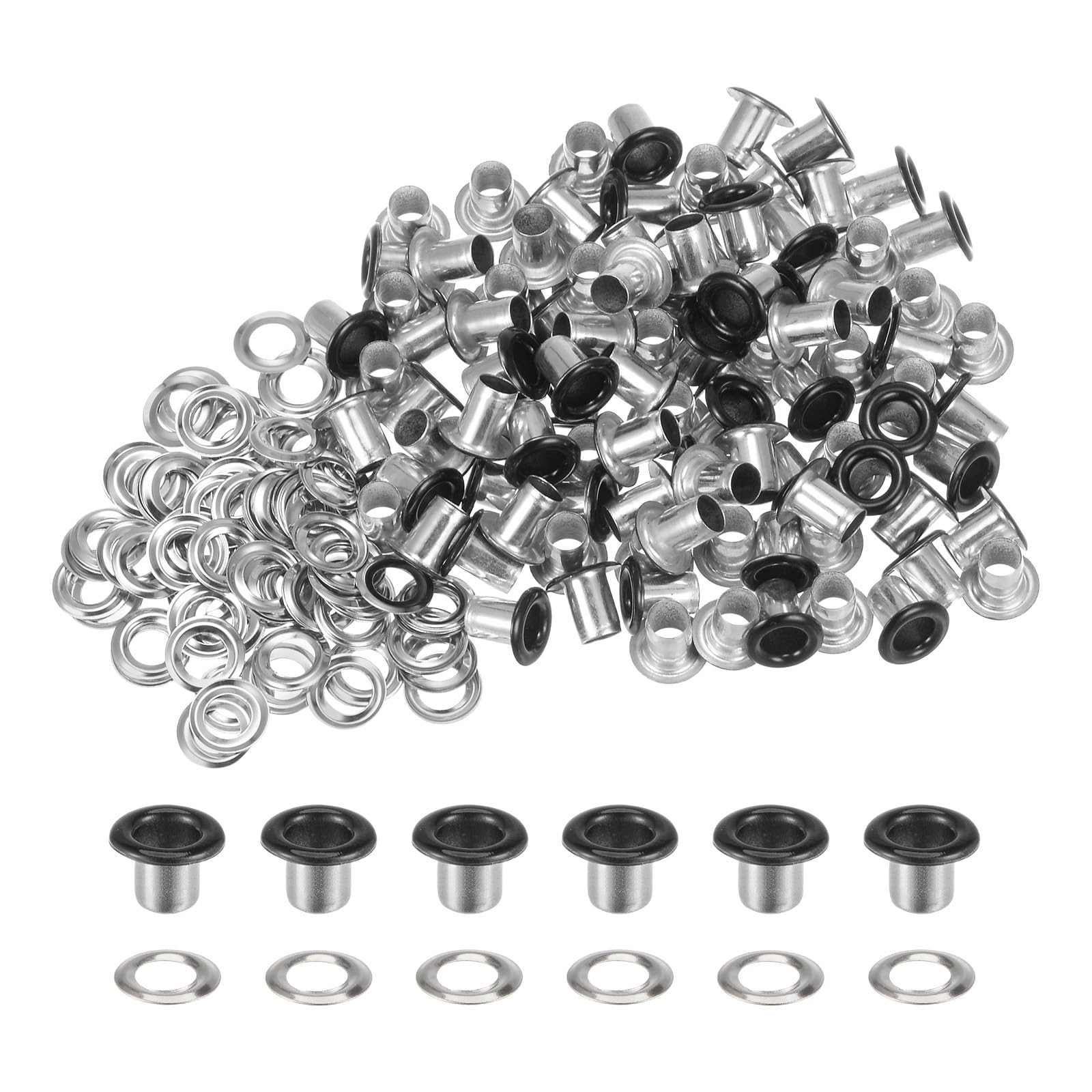 TA-VIGOR 4mm 1/6 Inch Grommets Kit Metal Eyelets with Washers Black 100pc