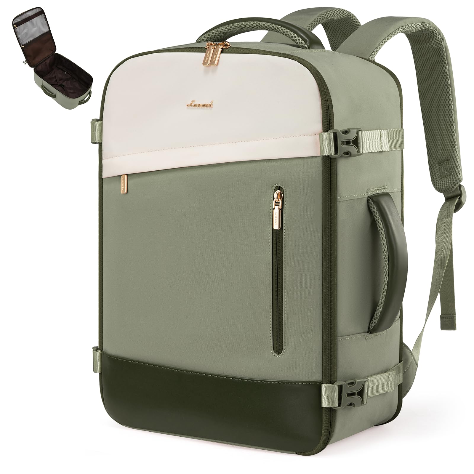 LOVEVOOK Ryanair Handgepäck 40x30x20, 24L Travel Handgepäck Rucksack für Damen, Erweiterbares Design, Ryanair Rucksack, Reiserucksack Cabin Bag für Eurowings, Wizz Air - Teegrün