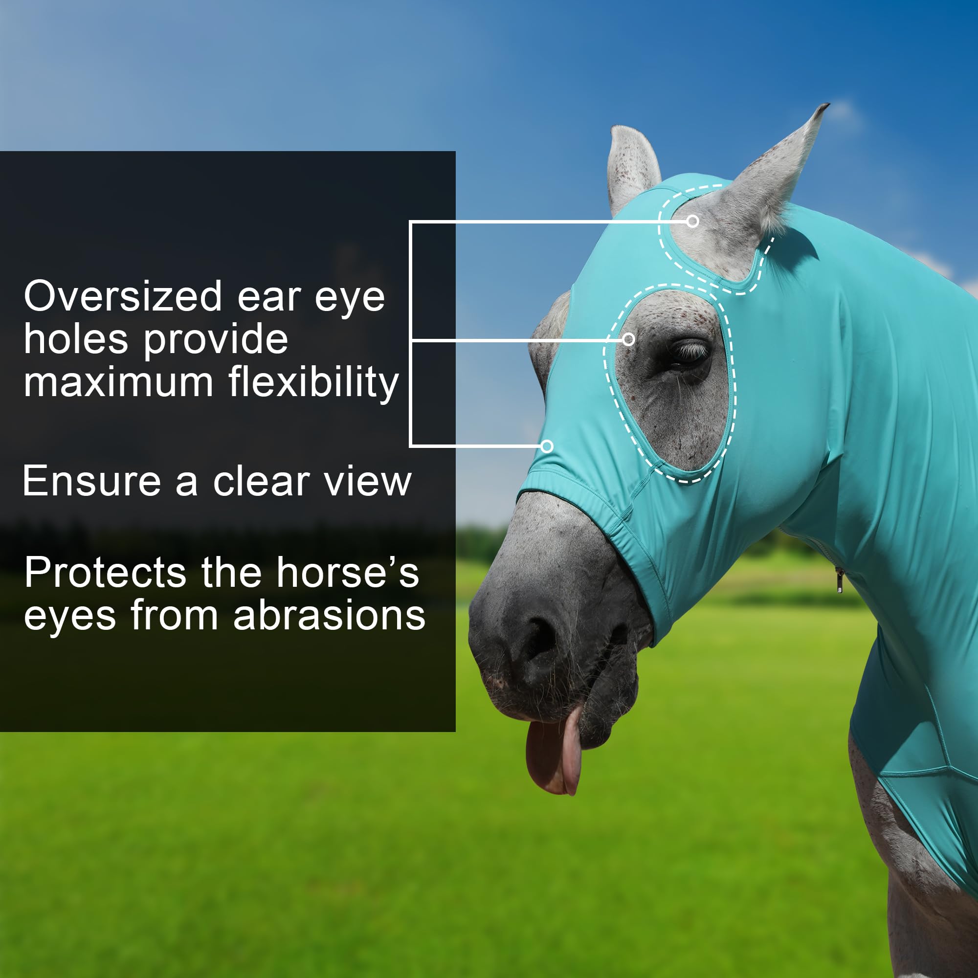 Horse Stretch Hood with Zipper, Full Face & Neck Cover for Sweet Itch Protection - Image 2