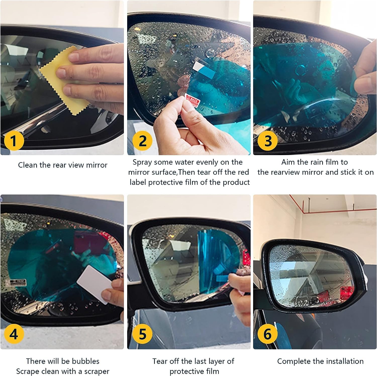 DETACHI Sun Shade + Rain Water Resistant Anti Fog Film, Anti Glare, Scratch Resistant, Protection, Universal Fit Car Accessories -View Mirror for Safe Driving- Combo Pack 2X(Oval+Square, 4XSun Shade) 1
