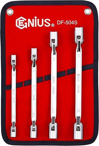 Genius Tools Juego de llaves de vaso flexibles dobles SAE de 4 piezas (acabado espejo) - DF-504S