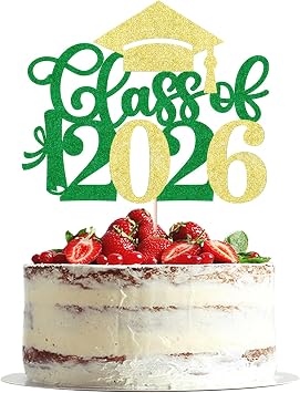 Class of 2026 Cake Topper - Congrats Grad Decorations - 2026 High School/College/University Graduation Party Decoration Supplies Green
