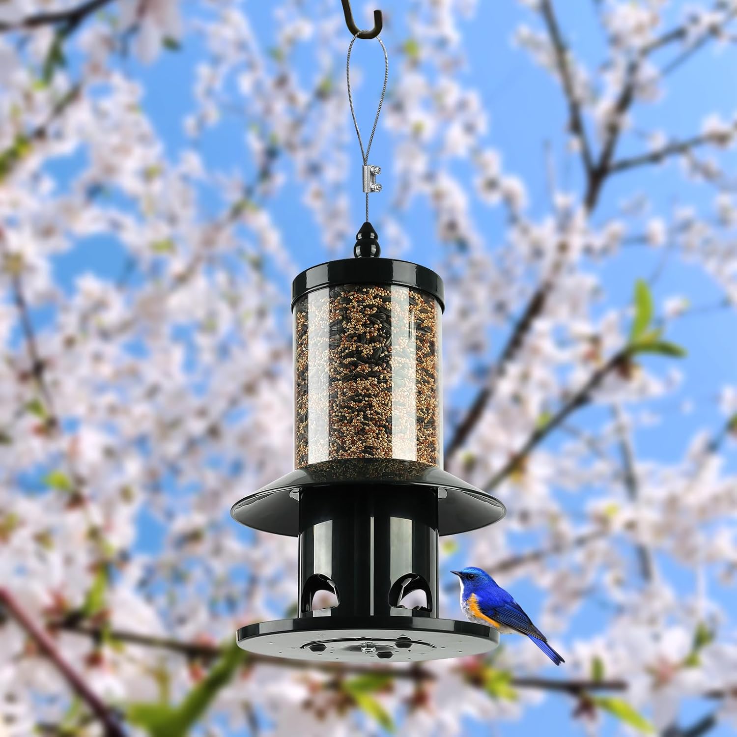 Squirrel Proof Bird Feeder - 360° Feeding Perch Tray for Outdoor Hanging Wild Bird Seeds, Dark Green. - Image 9