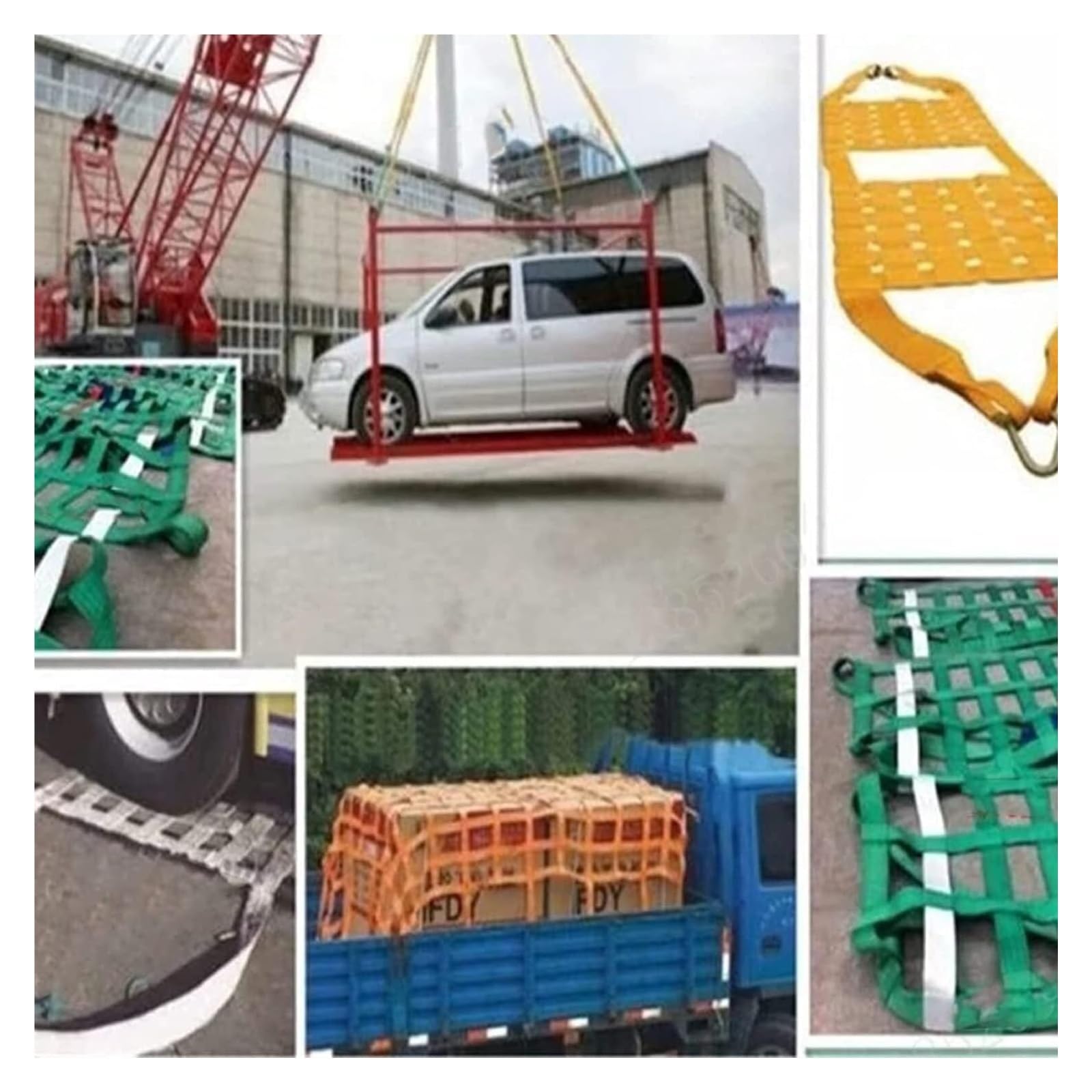 Rete di Sollevamento per carichi Pesanti - capacità da 0,3 a 3,5 tonnellate, 1,5x1,5 m, Maglia da 10 cm, Cinghie e Borse Resistenti, Perfetta per Il Trasporto Sicuro e la movimentazione di c