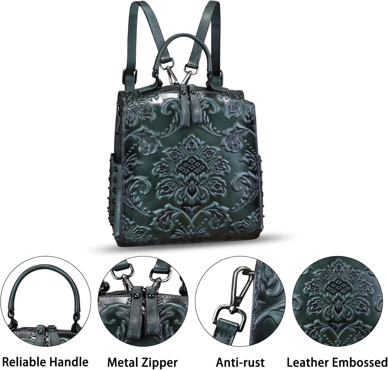 Genuine Leather Purses and Handbags for Women Embossed Leather Backpack Convertible Shoulder Bag Satchel Purse | Genuine Leather, Embossed Leather, Convertible, Purse