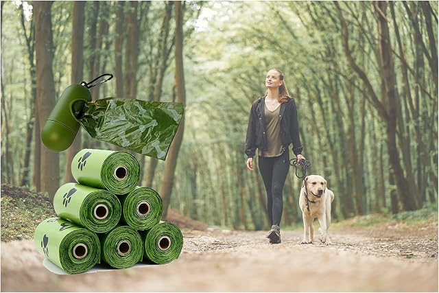 Dog Poop Bags with Dispenser, Lavender Scented Green Colour, 360 Pieces Extra Thick and Strong Pet Poop Bags & Holder, 100% Leak Proof, Biodegradable Animal Waste Collection Bags