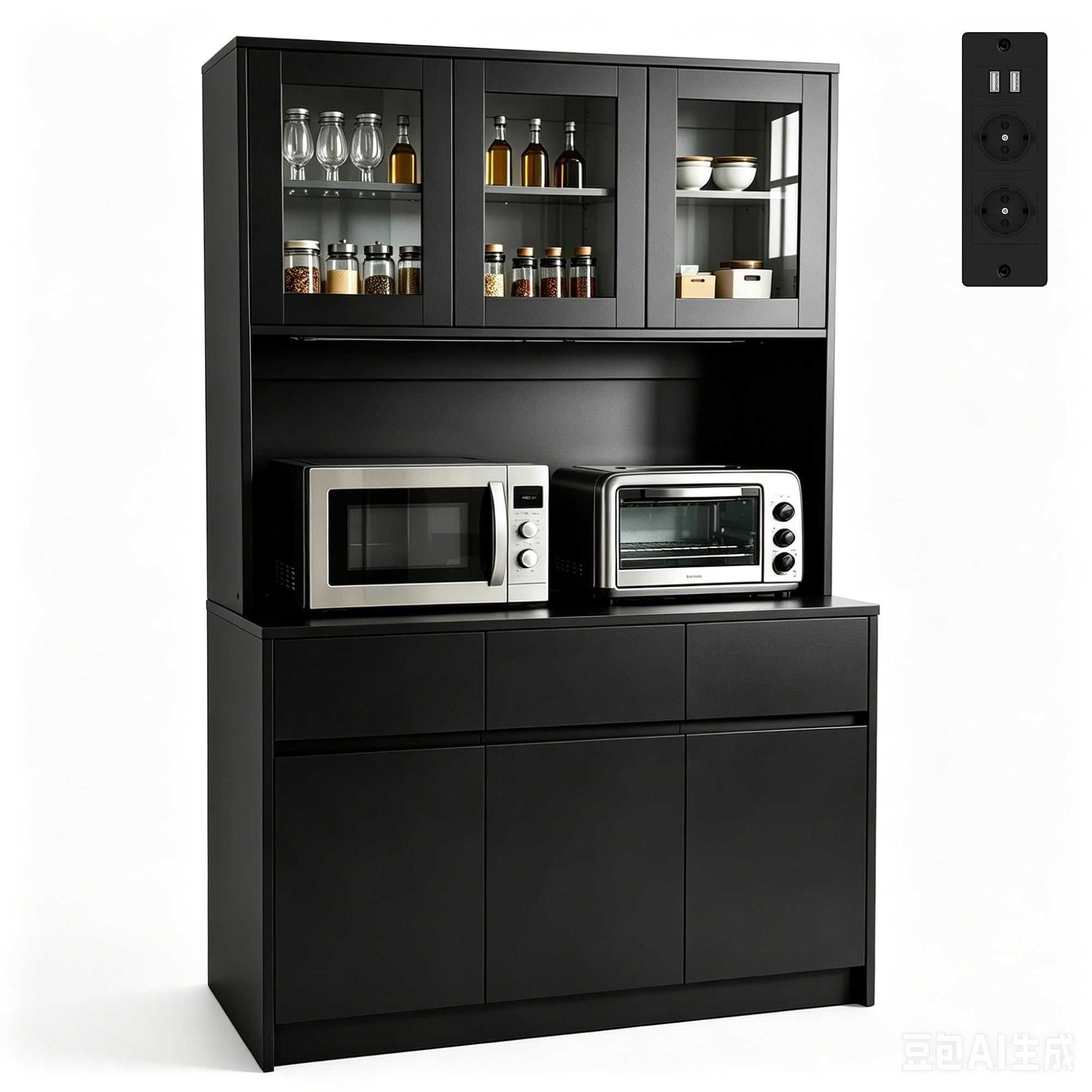 180 cm Küchenschrank Buffetschrank mit LED und Ladestation - SW
