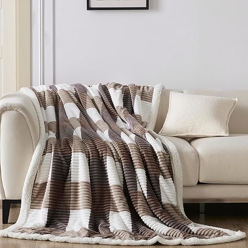 Manta de forro polar Sherpa para sofá, suave y acogedora, manta cálida de gran tamaño a cuadros de 60 x 80 pulgadas, manta de forro polar reversible