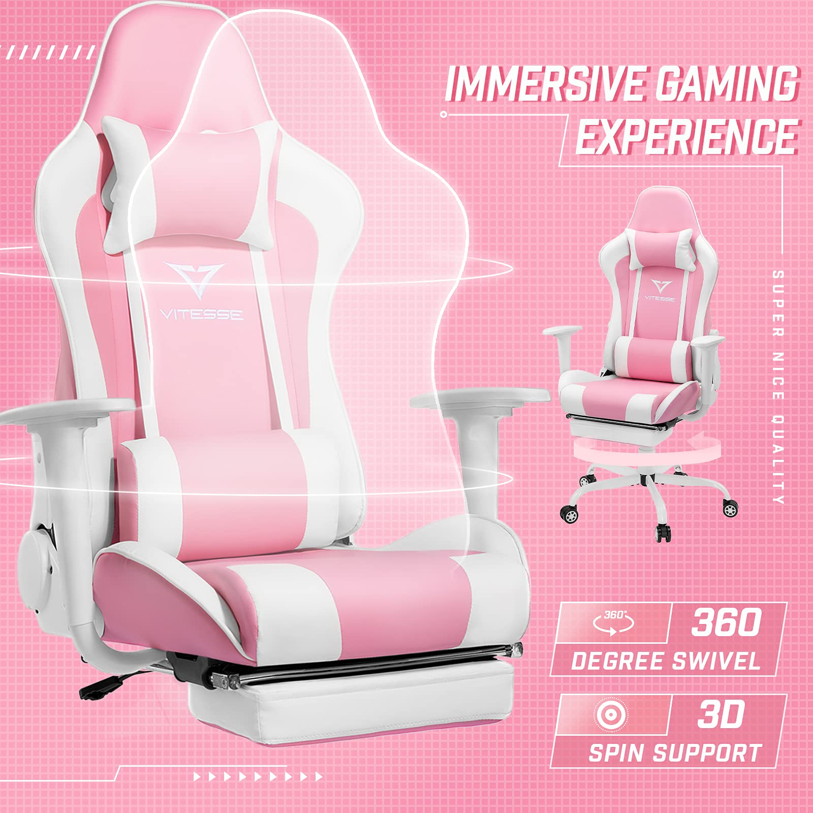 Buy Vitesse Pink Gaming Chair with Footrest Cute Kawaii Gaming Chair