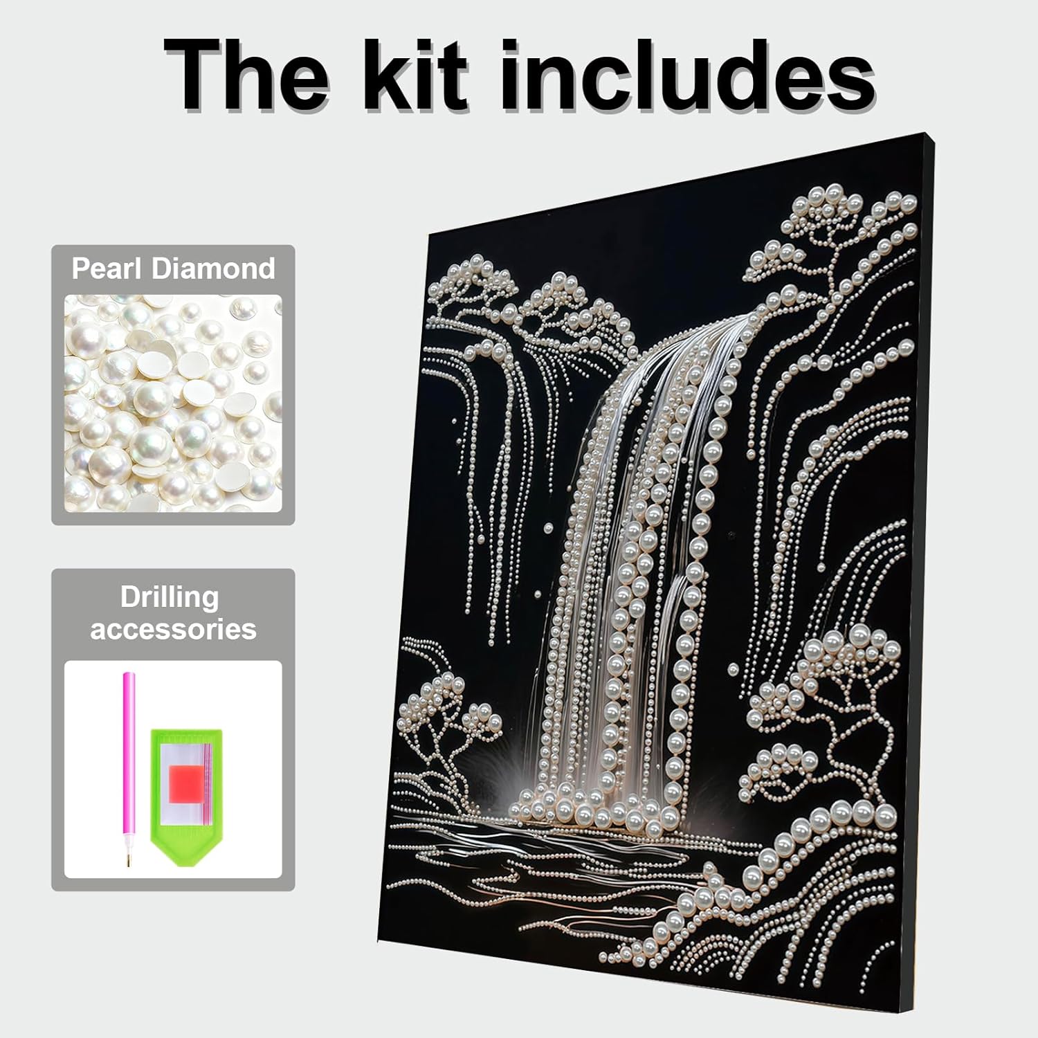 DIY Pearl Painting Kit with Wooden Frame, 3D Plastic Pearl Gemstone Ocean Art Craft for Adults Beginners, Diamond Art Kits for Adults, Home Wall Decor Ready Gift for Women(Waterfall)(30 * 40cm)