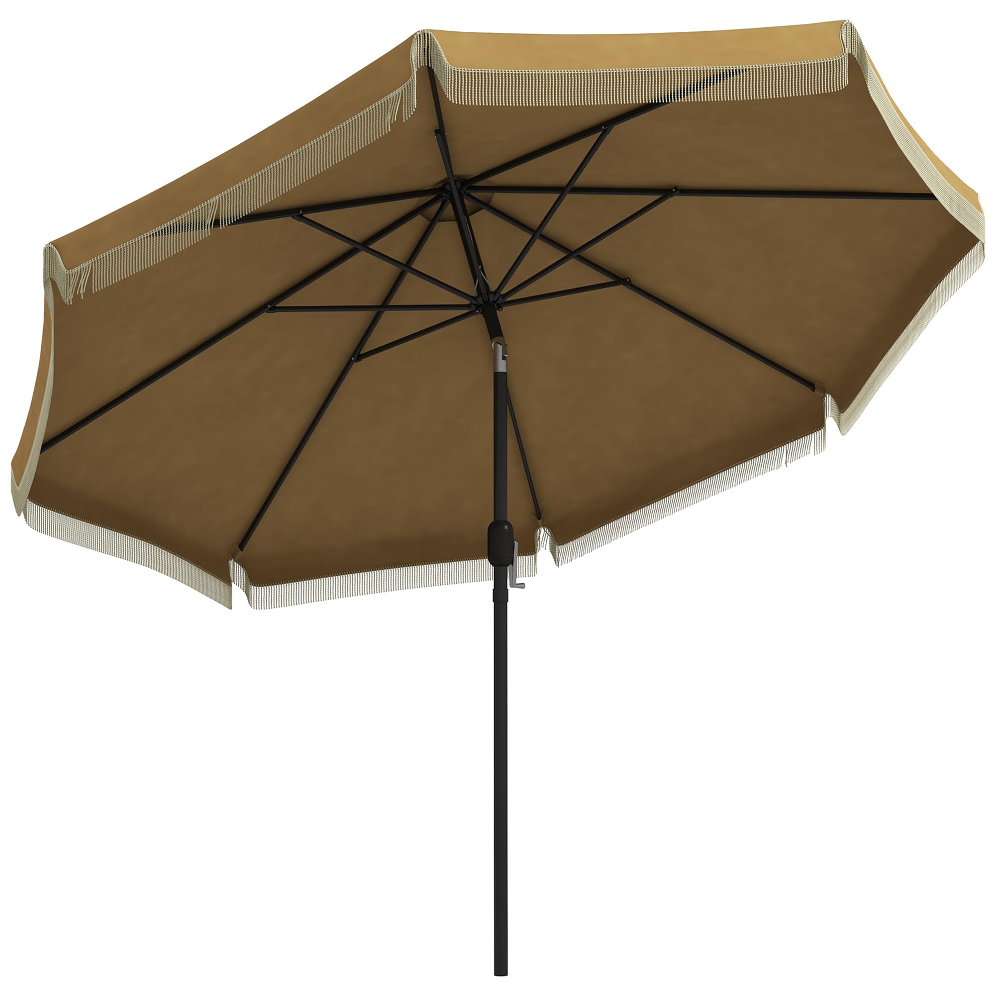 Outsunny Sonnenschirm mit Fransen neigbarer Strandschirm Ø265 cm Khaki