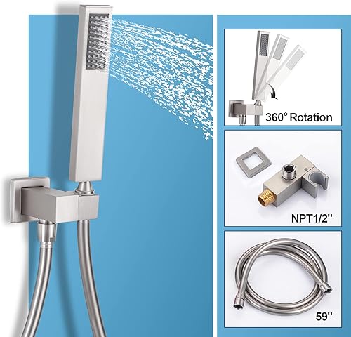 Miniatura 10 de Brazo de ducha cuadrado con brida, brazo de ducha de montaje en techo de 8 pulgadas, brazo de extensión de cabezal de ducha de 12 NPT para cabezal