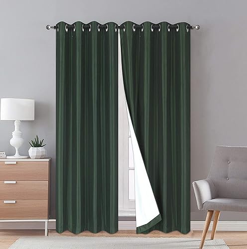 DecorOutlet 2 Panel Sets of Faux Silk Blackout Curtains Room Darkening Black Out Curtains for Bedroom or Living Room-Sun and Sound Blocking Window