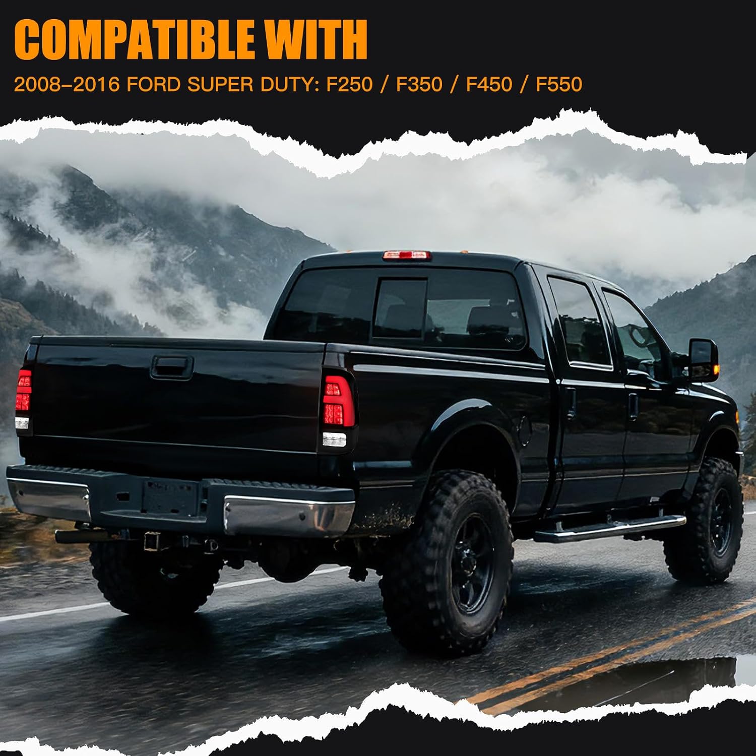 MAYELLO Pair Blacked-Out Full LED Tail Lights for 2008–2016 Ford F-250/F-350/F-450/F-550 Pickup Trucks – Smoked Lens Dark Knight Style Upgrade, Plug & Play