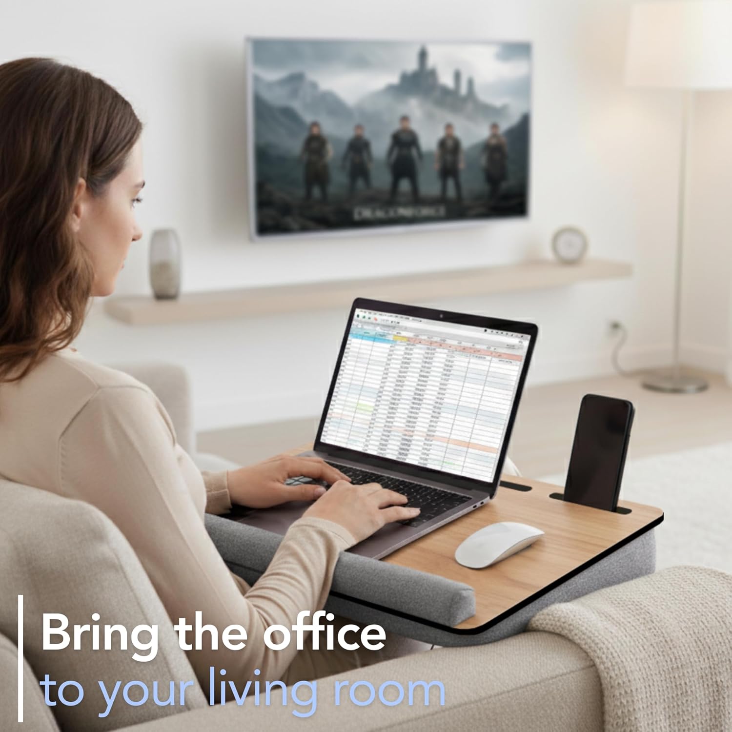 Vigo Wood Portable Laptop Desk – Lapdesk with Cushion, Laptop Stand for Bed, Lap Desk for Laptop and Lap Desk for Bed, Portable Desk for Lap top, Notebook Bed Tray (Oak & Gray)