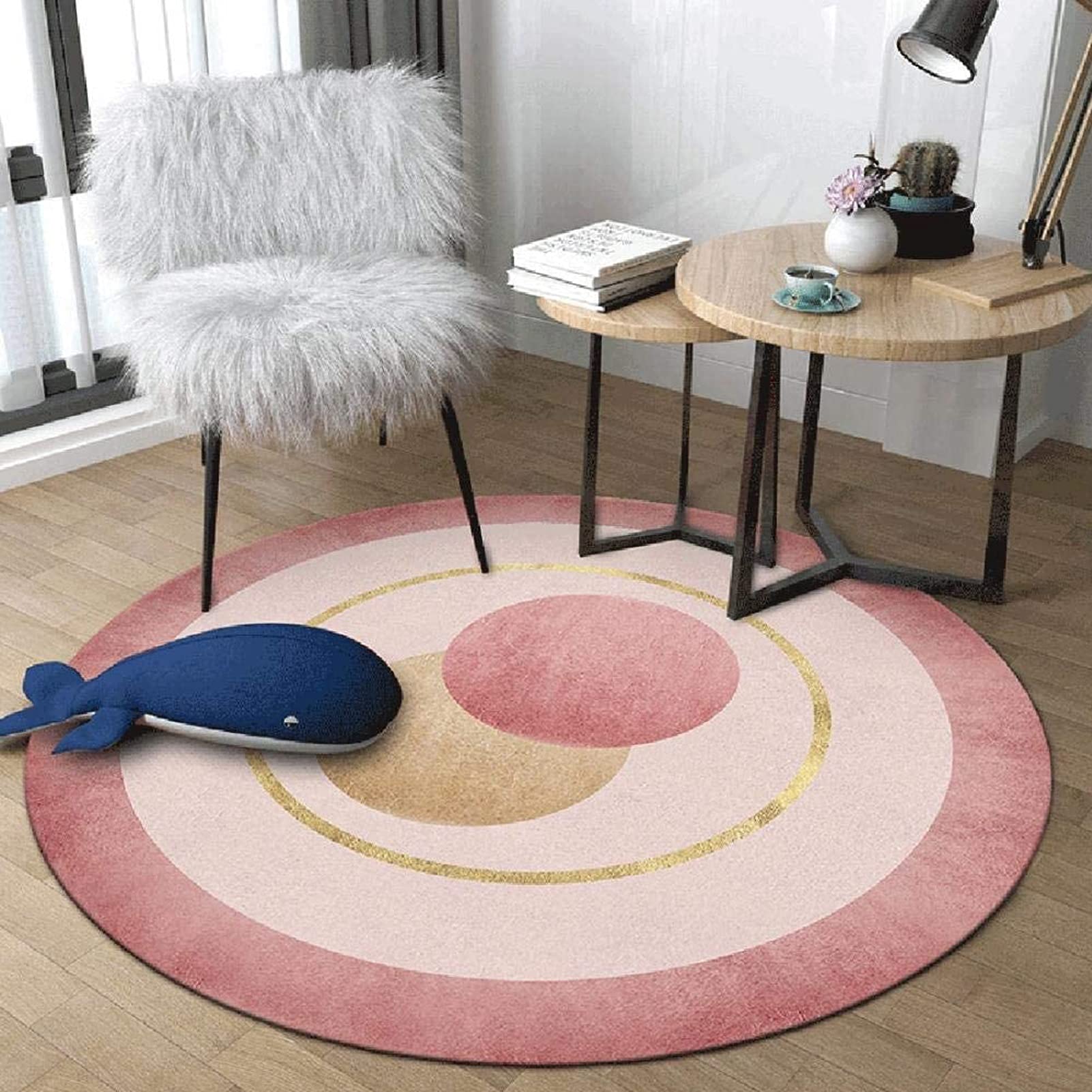 Tapis rond moderne rose antidérapant et facile à nettoyer pour salon