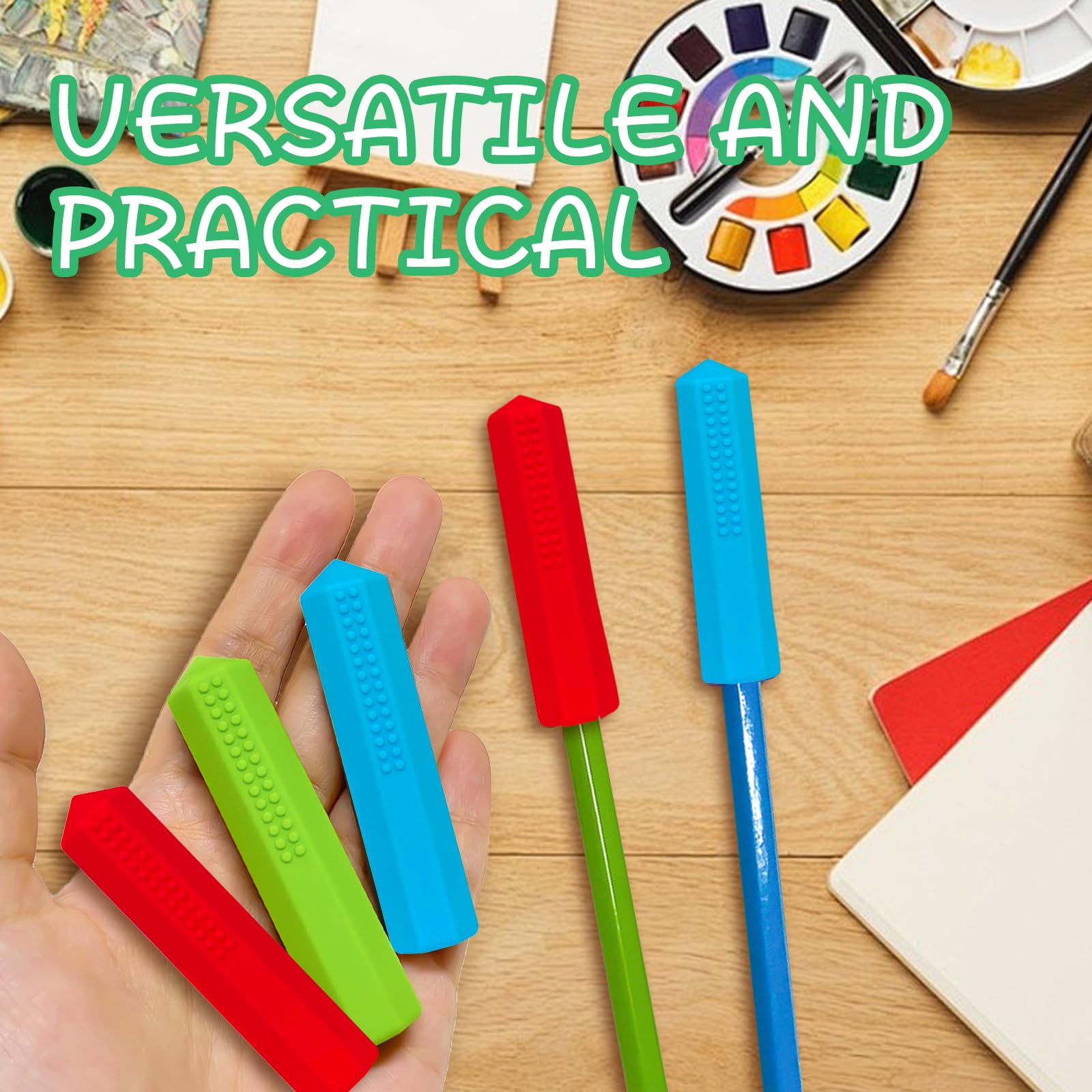 Embout de Crayon à Machouiller Sensoriel en Silicone pour Enfants Autisme TDAH - Lot de 3 Pièces
