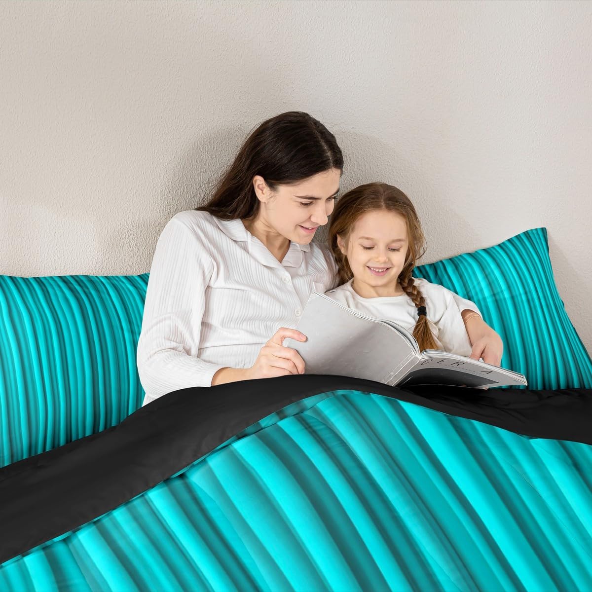 Erosebridal Stripe Bedding Set Full Size 3D Abstract Comforter Set for Men Women Adults Aesthetic Retro Black Teal Blue Comforter Warm Soft Duvet Quilt