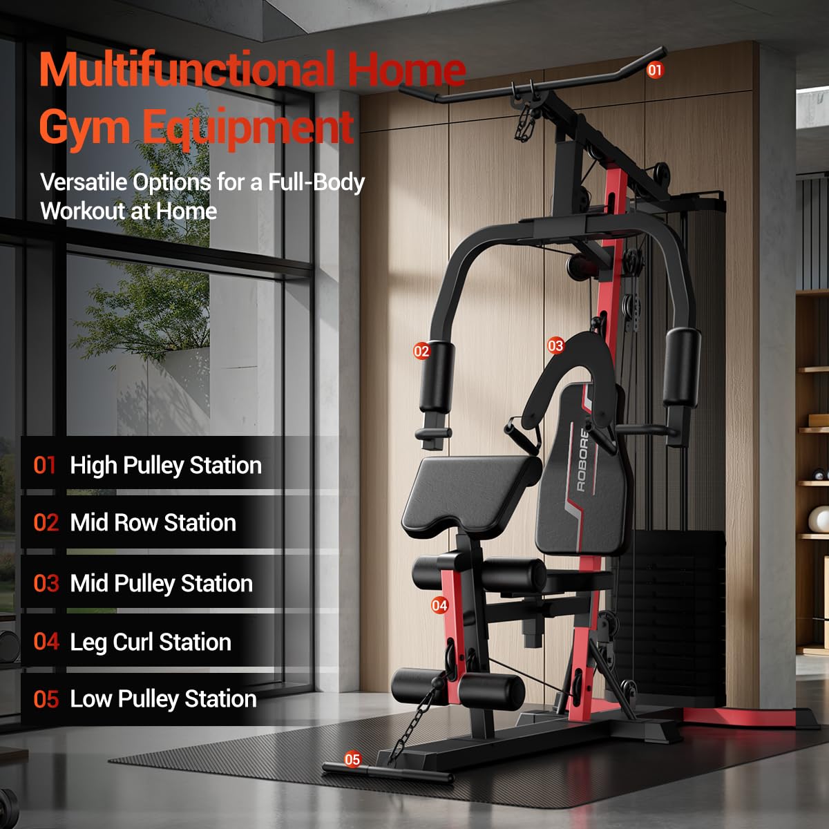 Home Gym, Workout Station with 160LBS Weight Stack, Exercise Equipment with Pulley System for Full Body Training