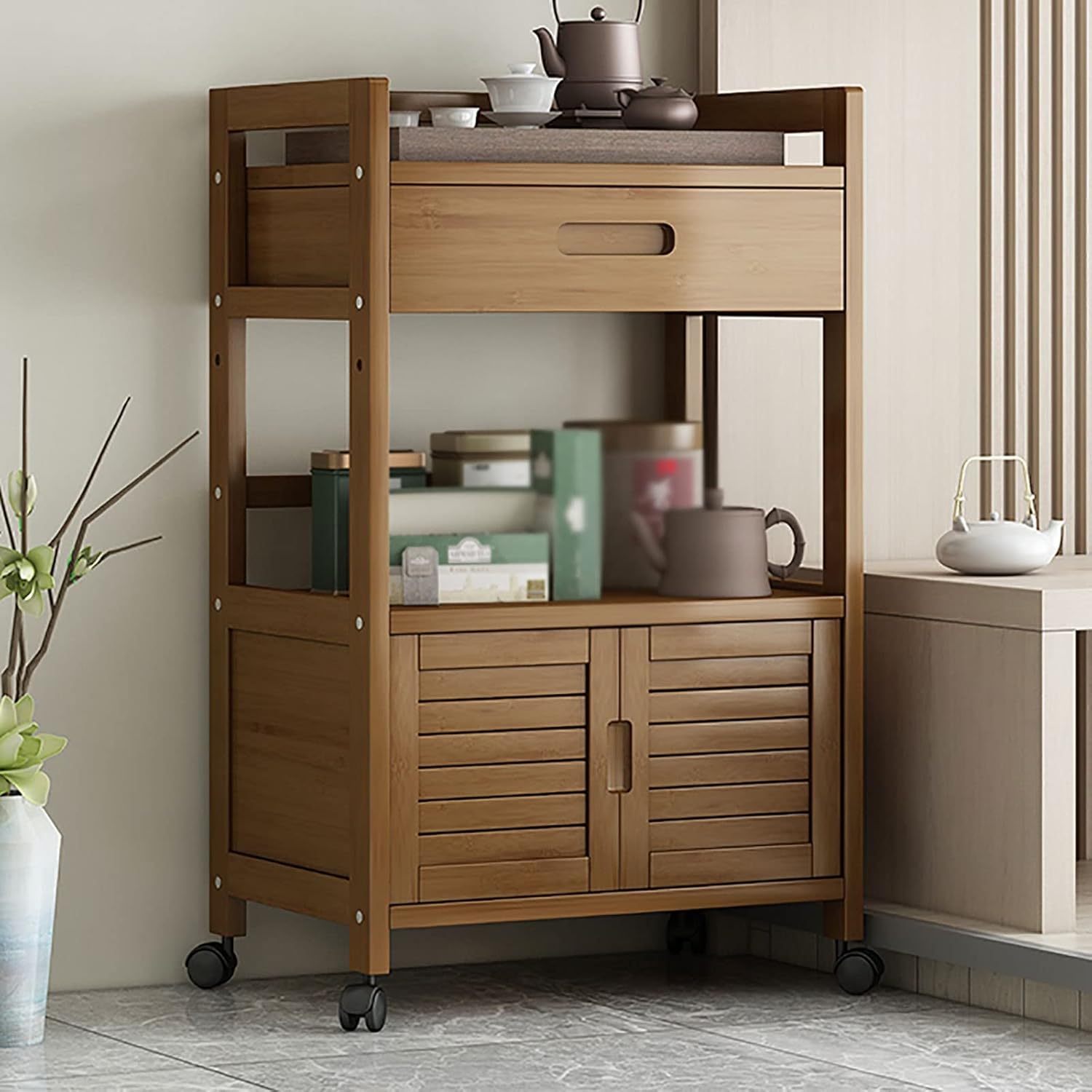 Buffet de rangement de cuisine avec roulettes, coffre de rangement sur