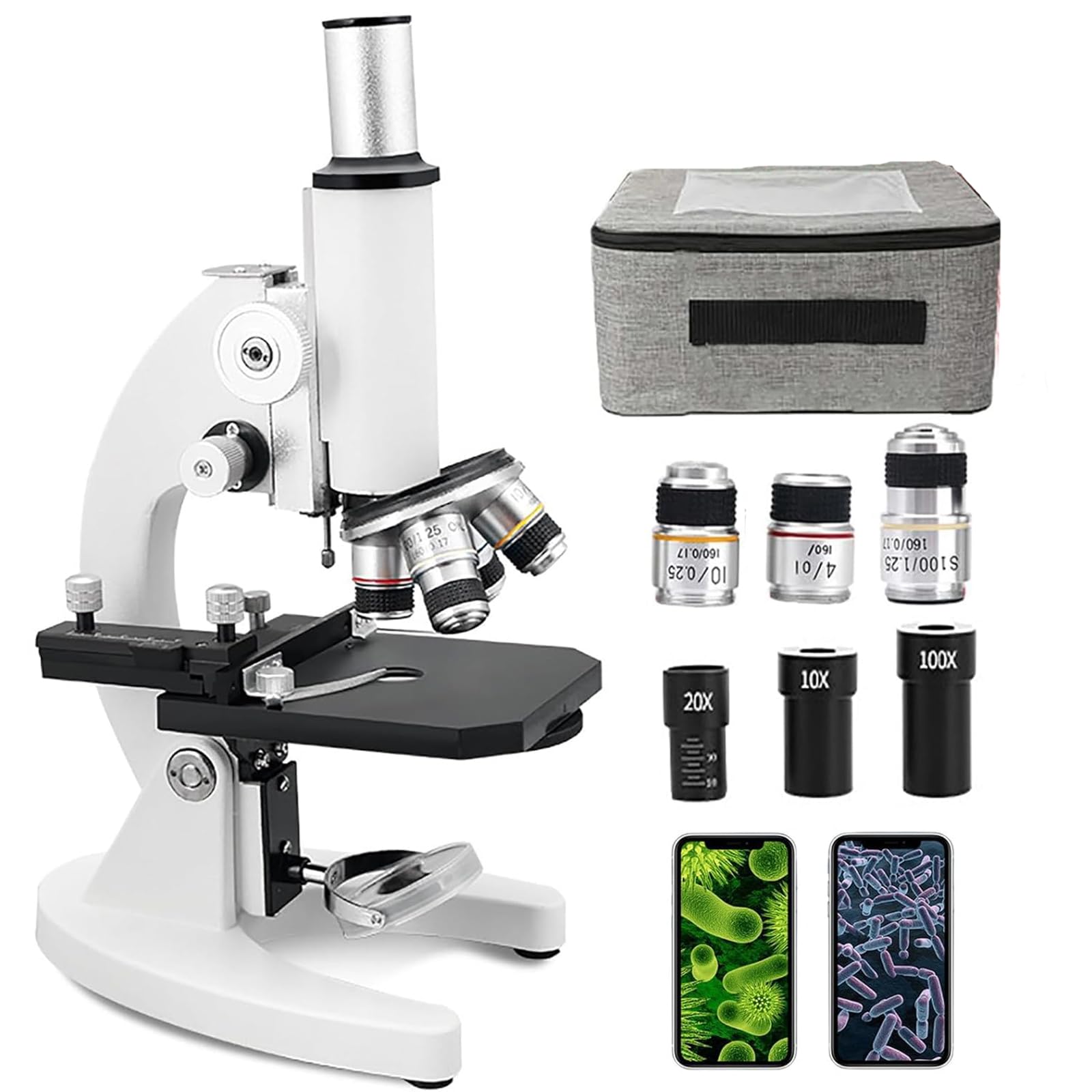 Microscopio Biológico HD 200000X, Microscopio De Laboratorio, Ángulo De Visión De 0-45°, Enfoque Coaxial Doble, Kit De Microscopio Biológico Profesional para Estudiantes Adultos