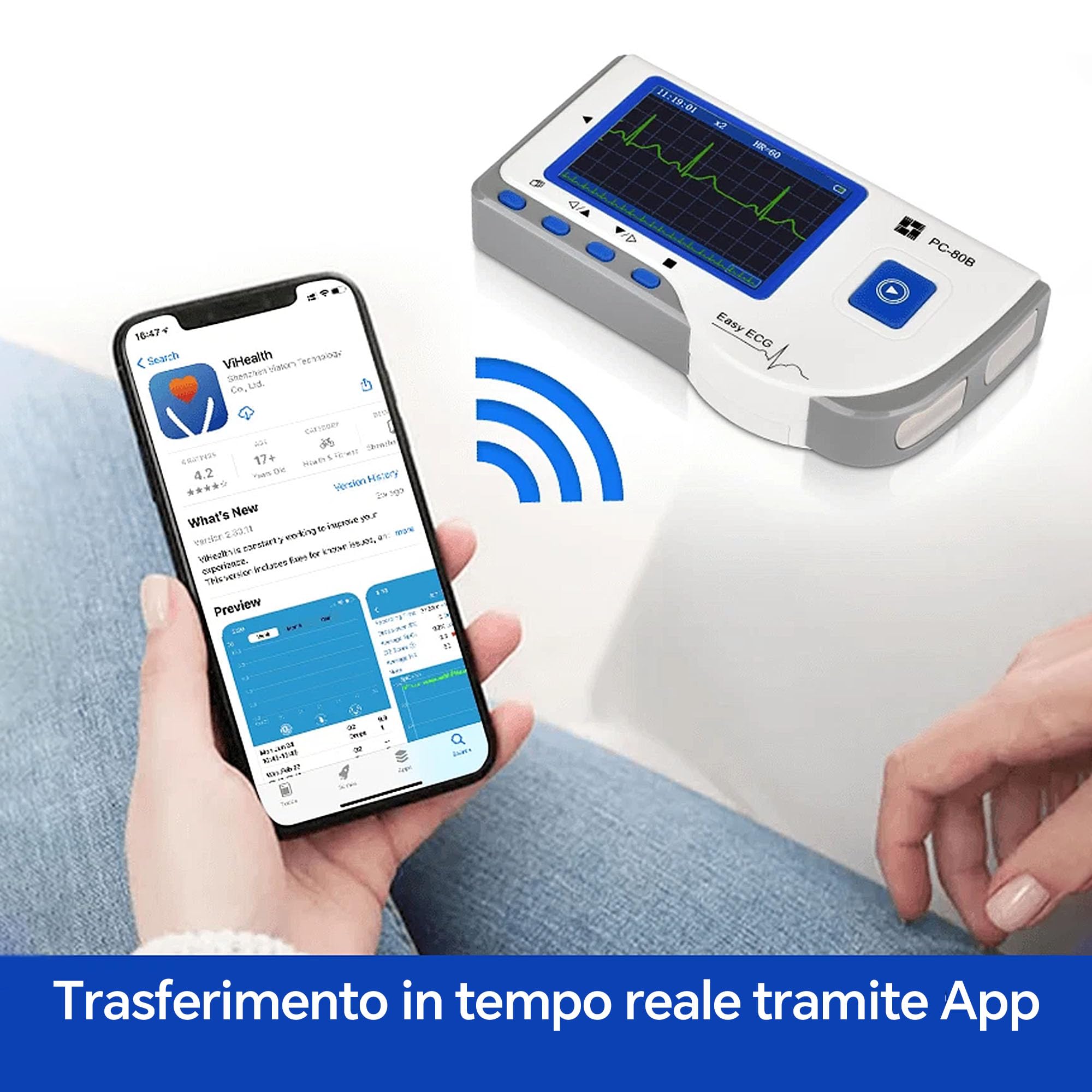 ECG Portatile a 3 Derivazioni con Analisi Algoritmica – 22 Ore di Registrazione Continua, Schermo LCD Integrato, Compatibile con Mac e Windows, Ideale per Uso Domestico