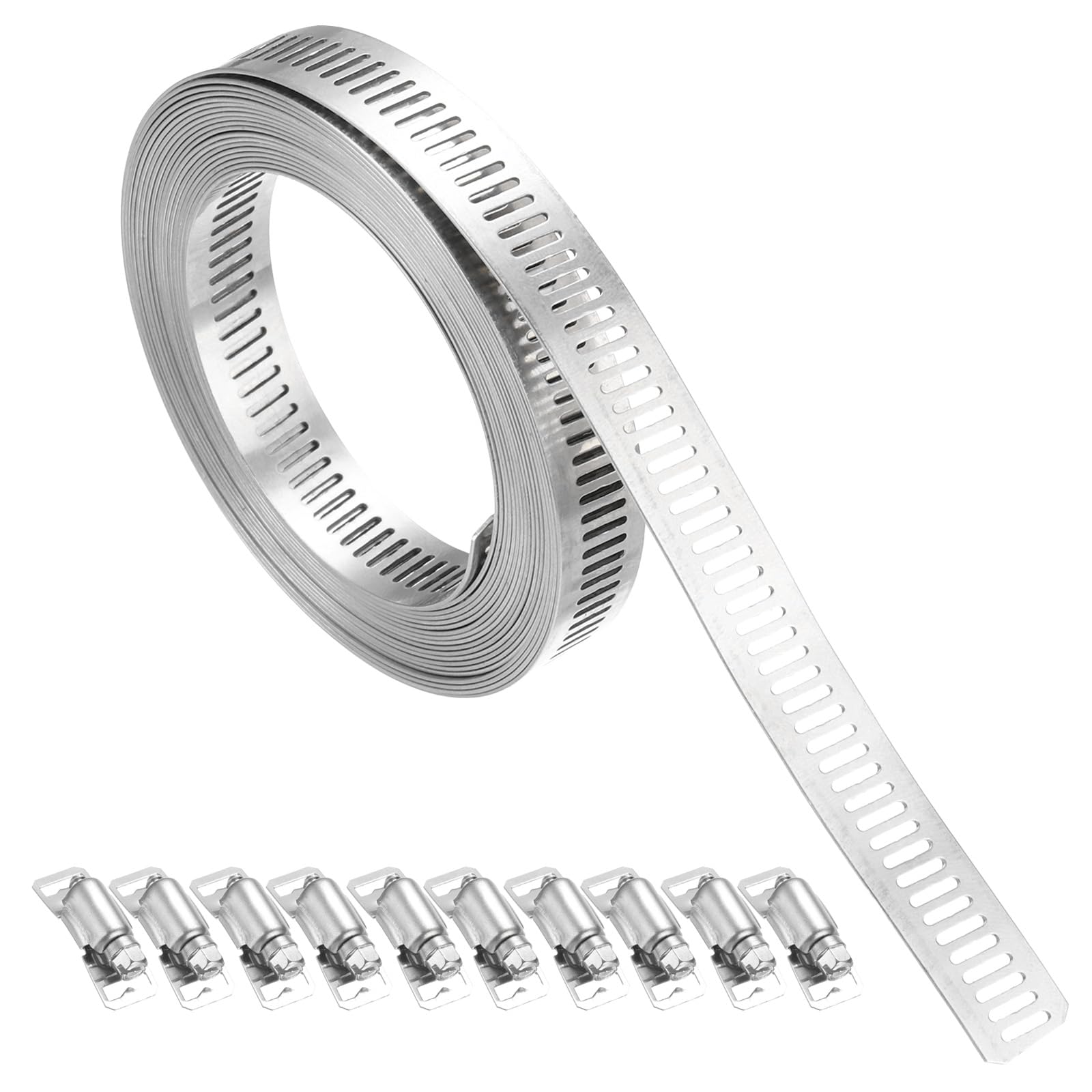 PATIKIL Hose Clamp, DIY 16 FT Stainless Steel Hose Clamps with 10 Fasteners, Adjustable Worm Gear for Plumbing Automotive