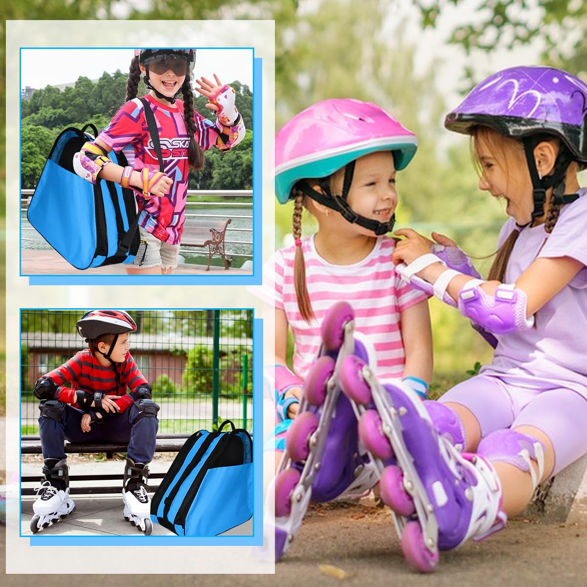 Bolsa para Patines En Linea con Casco y Protecciones, 3 Compartimentos, Correa Ajustable