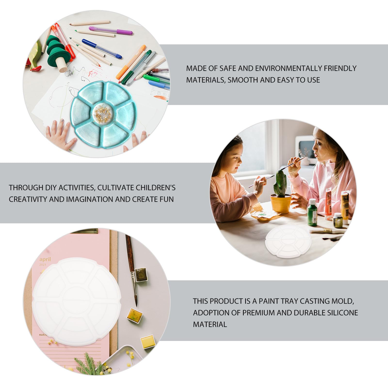 Abaodam 6 Pezzi Stampo in Silicone Bianco per Vassoio 7 Scomparti per Pittura e Trucco, Flessibile e Leggero, per Progetti DIY e Pittura Creativa