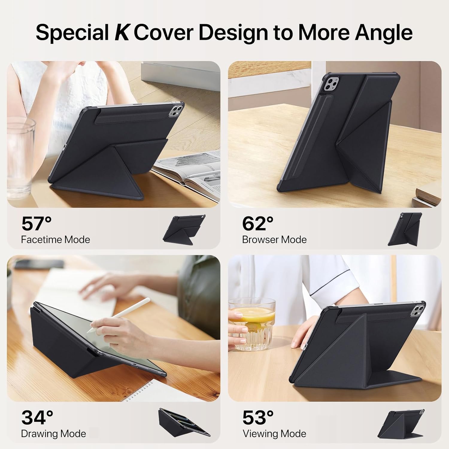 for iPad Pro 11 inch Case M5/M4, Slim Powerful Magnetic Attachment Full Corner Protective iPad Case with Auto Wake/Sleep and Hidden Pencil Holder (Midnight Black, iPad pro 11 inch) - Image 3