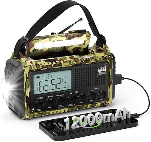 Miniatura 15 de Radio de manivela solar de emergencia, radio de alerta meteorológica AM/FM/SW NOAA, linterna, lámpara de lectura, alarma SOS para supervivencia