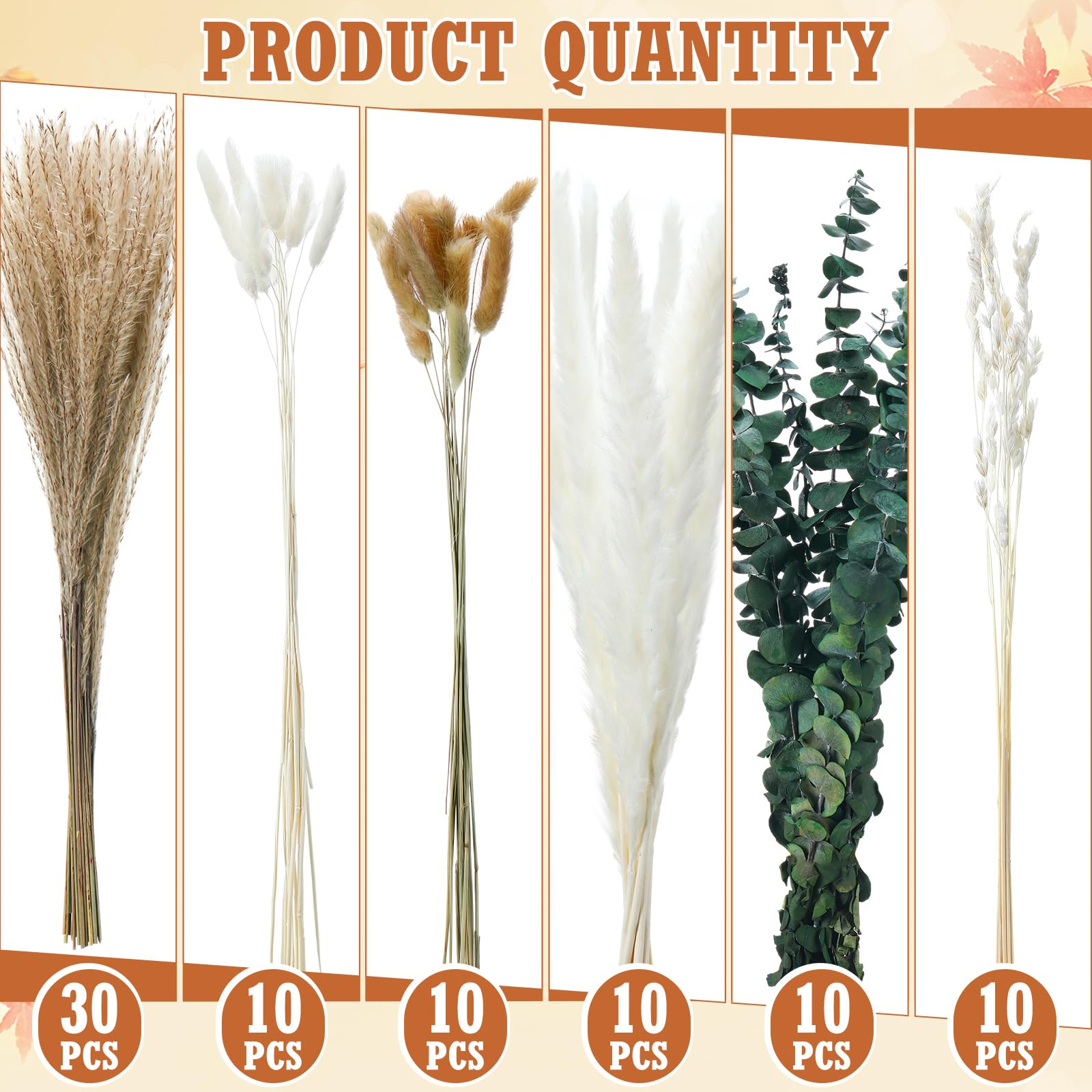 Qinyoung Lot de 10 herbes de la pampa séchées pour mariage, fête prénatale, fête, 10 pots de fleurs en verre, 10 roses artificielles, 80 herbes de pampa séchées avec corde pour décoration rustique de