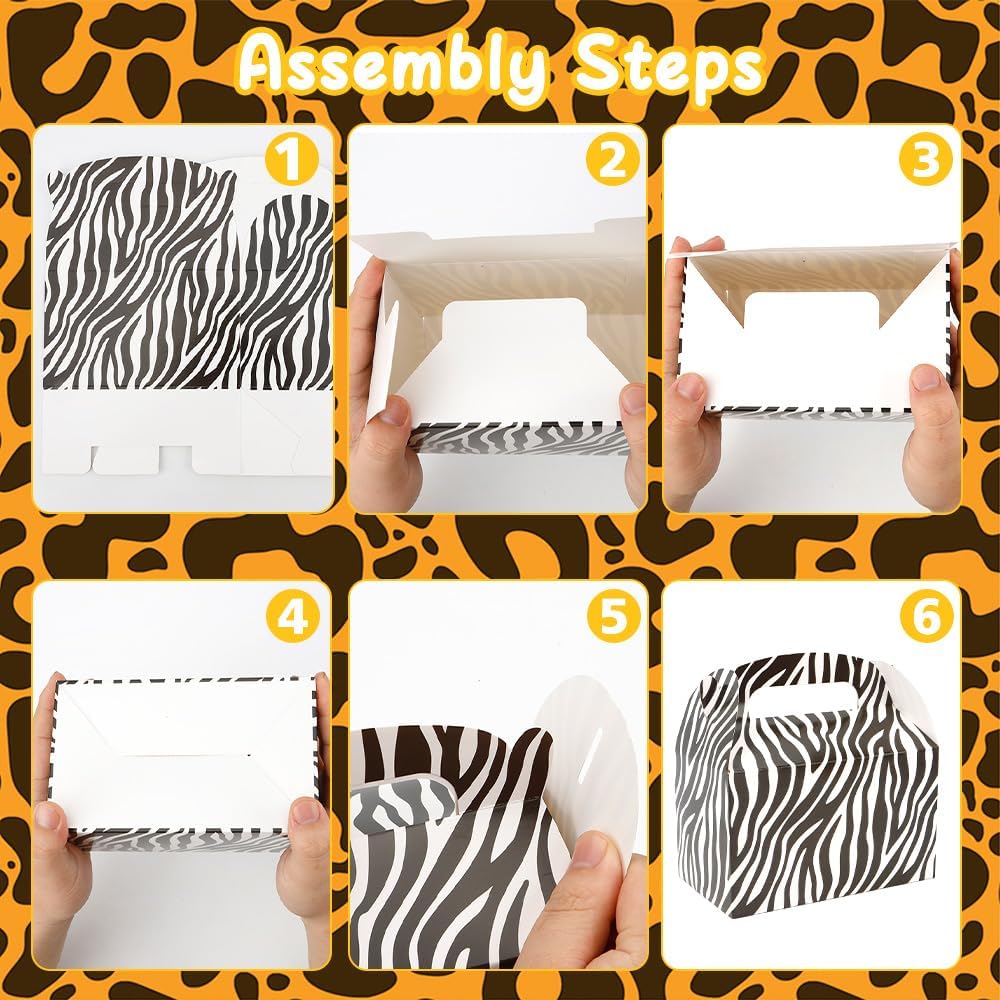 jeowicti 12 Pack Jungle Animal Party Favor Boxes Gift Boxes Folding Paper Treat Box Goodie Box Gift Goodie Candy Bags Paper Zoo Animal Themed Birthday Party Decorations Supplies(3.7x6.3x3.7inch) image 3