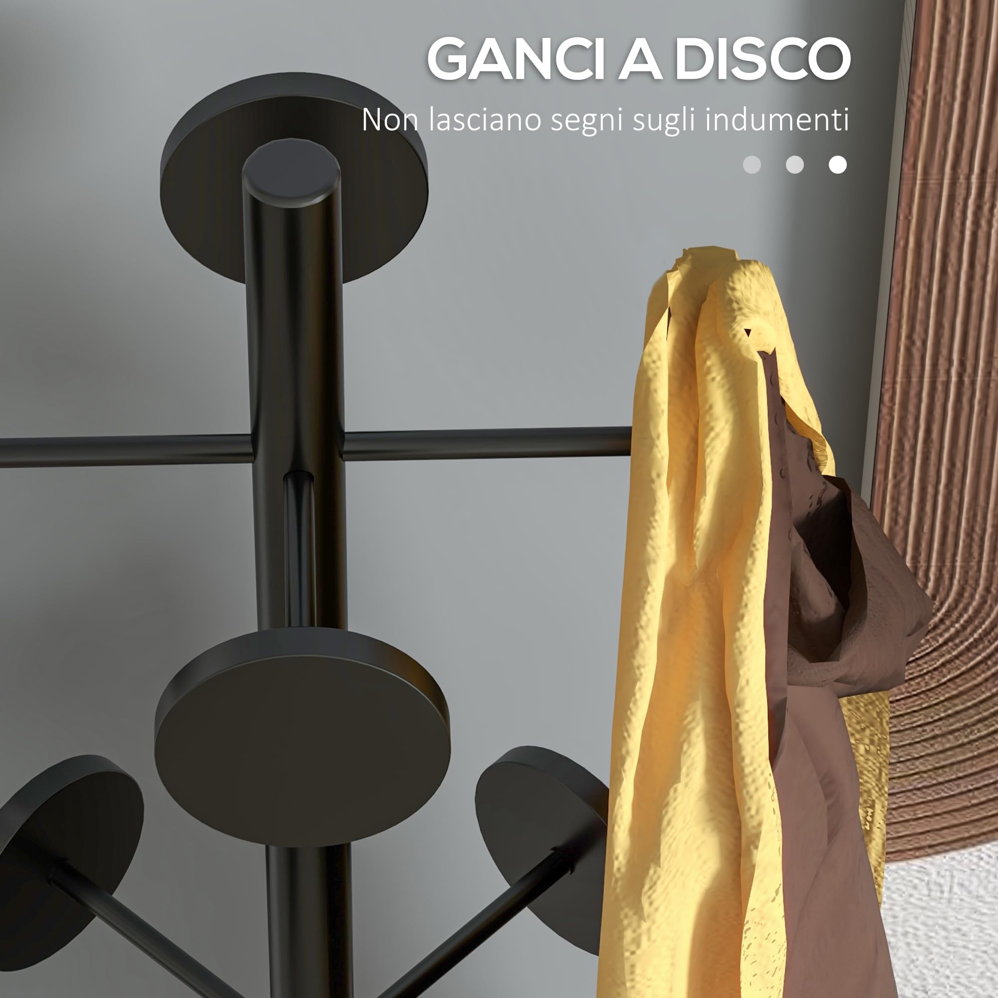 HOMCOM Appendiabiti da Terra con 8 Ganci in Metallo, Attaccapanni da Ingresso e Corridoio con Portaombrelli, Ø34 x 177cm, Nero