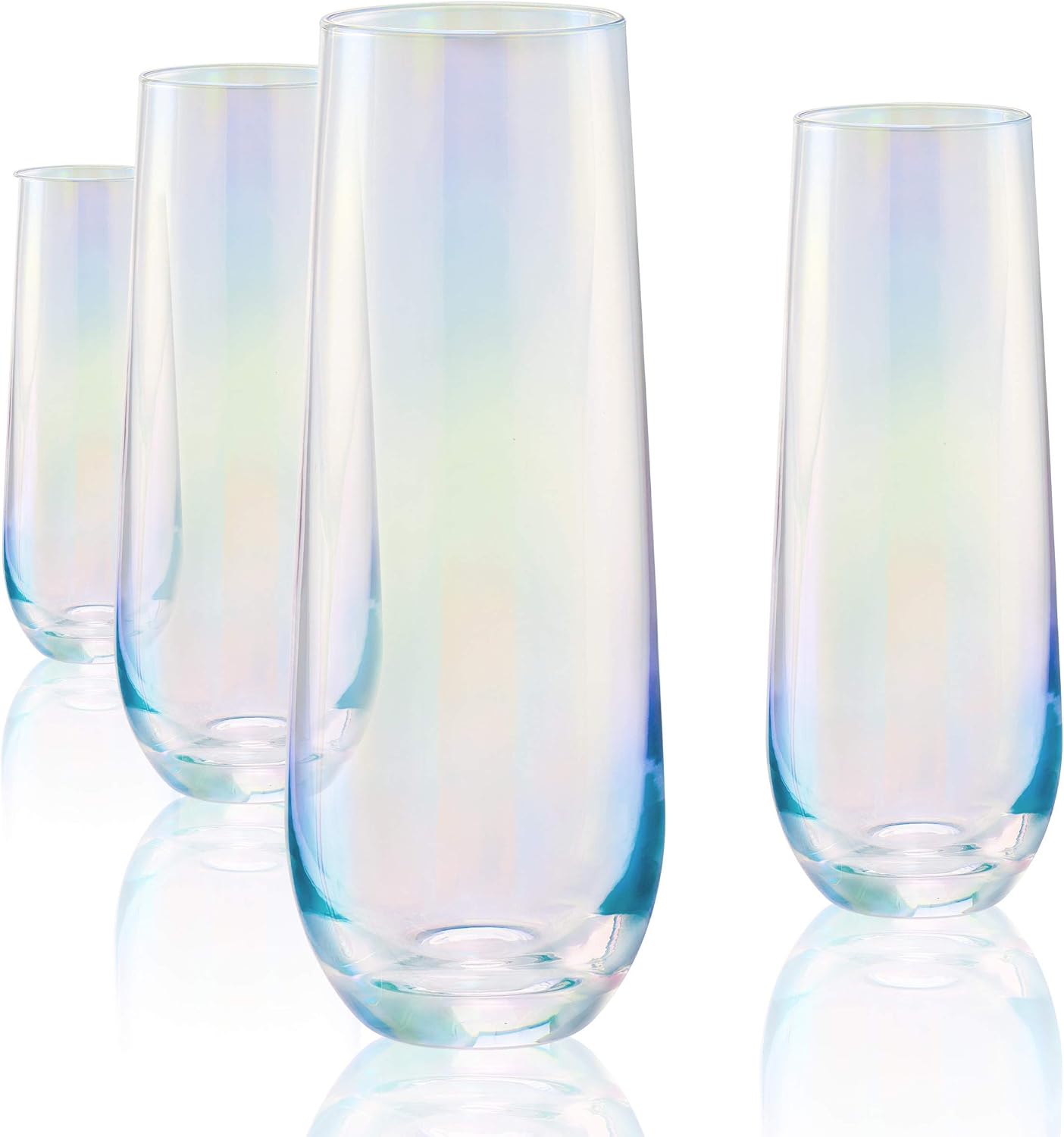 Circleware Radiance White Pearl Luster Stemless Champagne Flutes Glasses Set of 4 Elegant All-Purpose Wine Drinking Glassware Beverage Cups for Water, Juice, Beer, Liquor, Whiskey & Bar Decor, 10.5 oz
