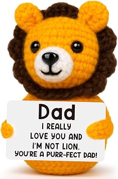 BdayPtion Dad Birthday Gifts from Daughter Son Kids, Christmas Dad Gifts, First Time New Daddy to Be Father Gift, Handmade Crochet Lion Desk Decoration Present for Father Daddy Stepdad Bonusdad