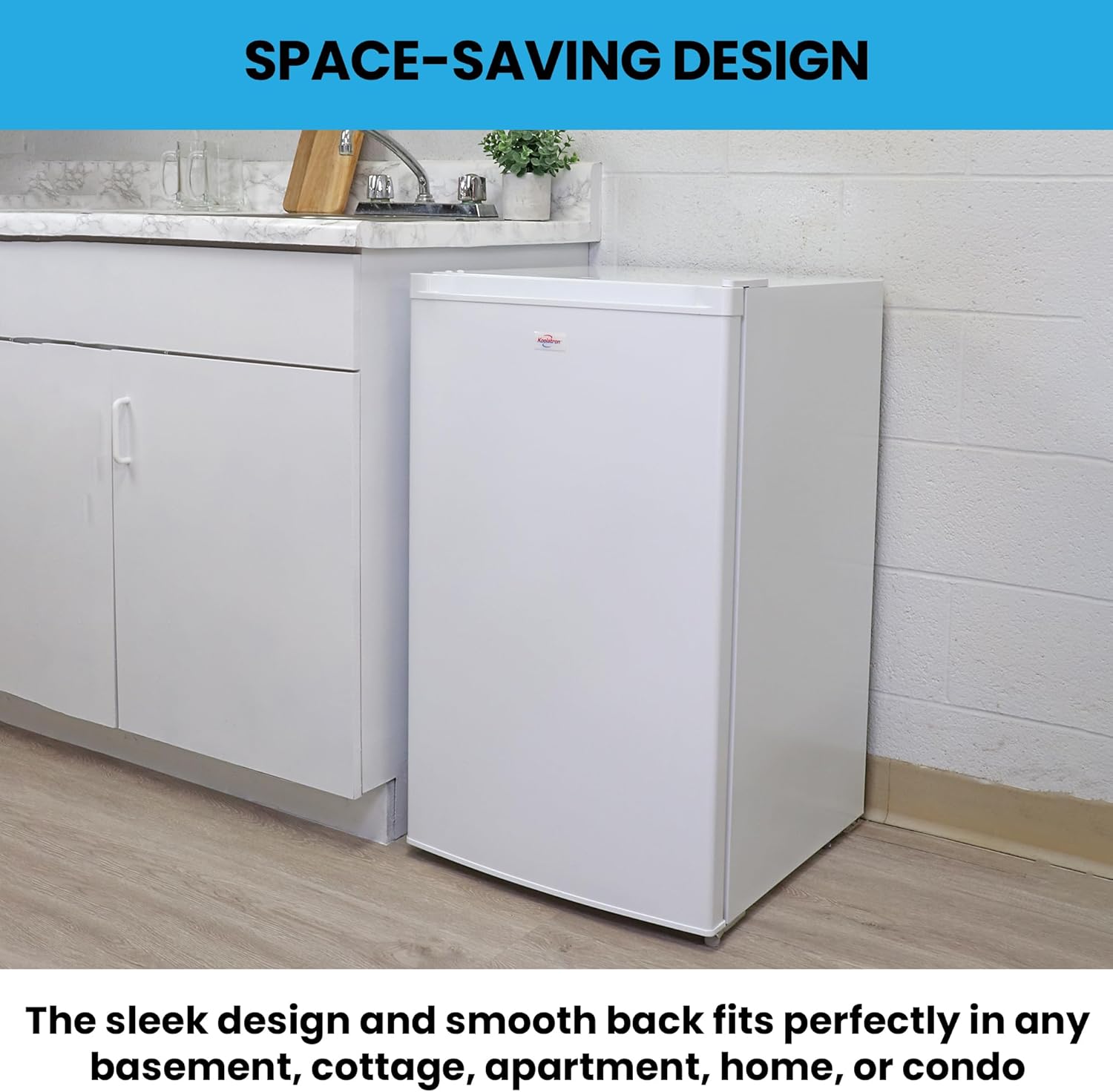 Koolatron Compact Upright Freezer, 3.1 cu ft (88L), White, Manual Defrost Design, Space-Saving Flat Back, Reversible Door, 3 Pull-Out Basket Shelves, for Apartment, Condo, Cottage