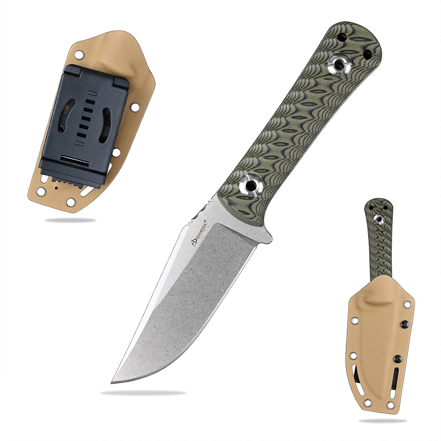 Knives DC53 Steel EDC Tactical Fixed Blade Knife G10 Handle with kydex sheath for Men Camping Survival Hunting Outdoor (White+Green)