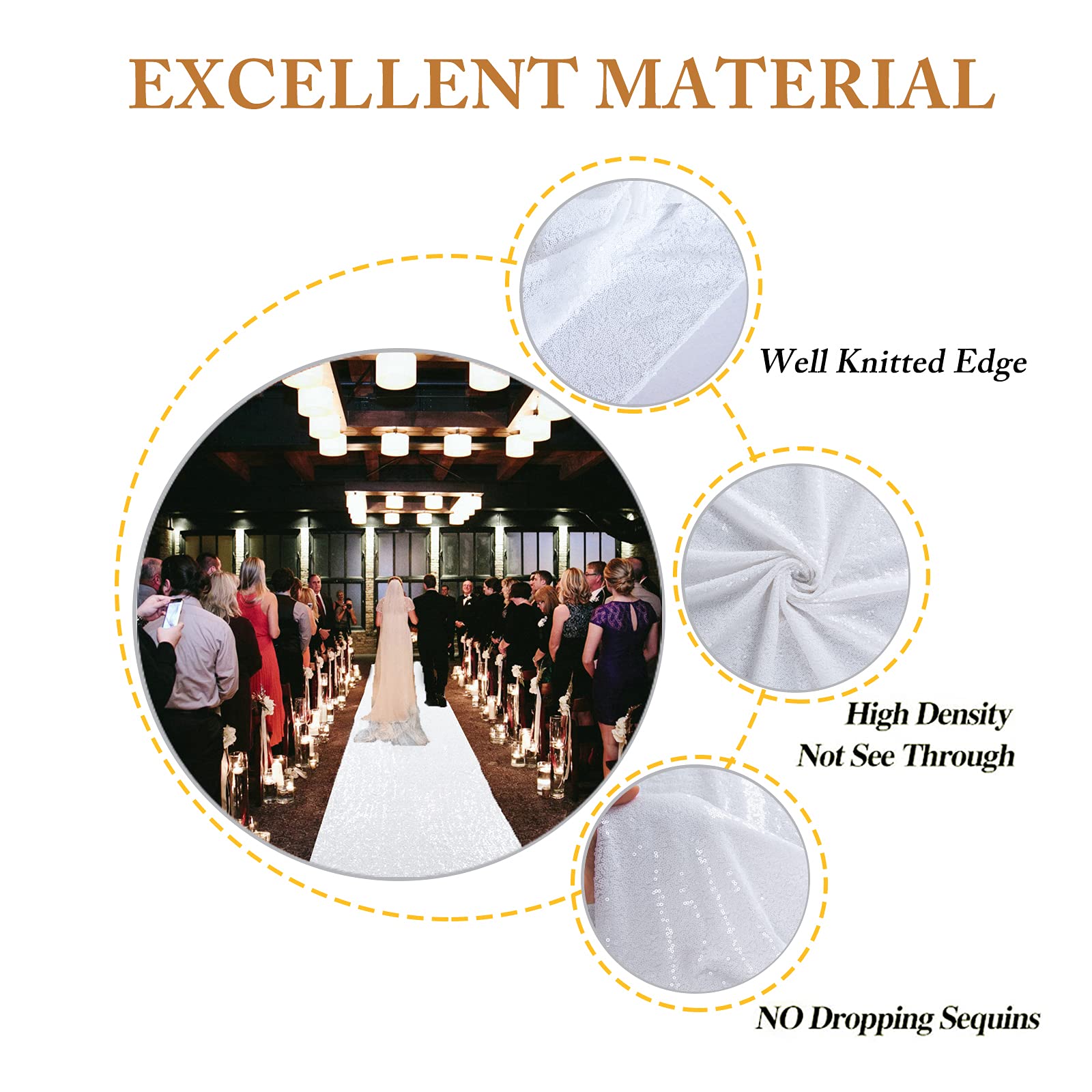 ShinyBeauty Tappeto per la navata nuziale bianco, runner da 2FTx15FT con lustrini, runner scintillante bianco per la navata nuziale, tappeto adatto per uso indoor e outdoor.
